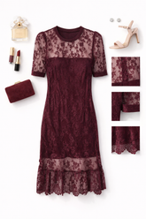 Romantična bordo čipkasta obleka