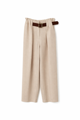 Elegantne Hlače z Visokim Pasom in Pasom - Bež