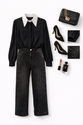 Črne kavbojke s kristalčki