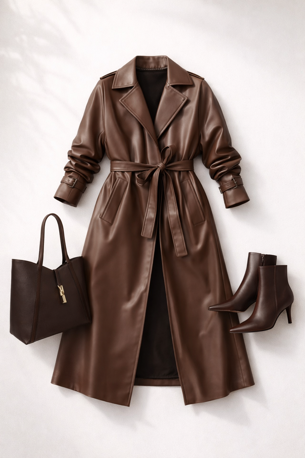 Prehodni Trench Coat Imitacija Usnja