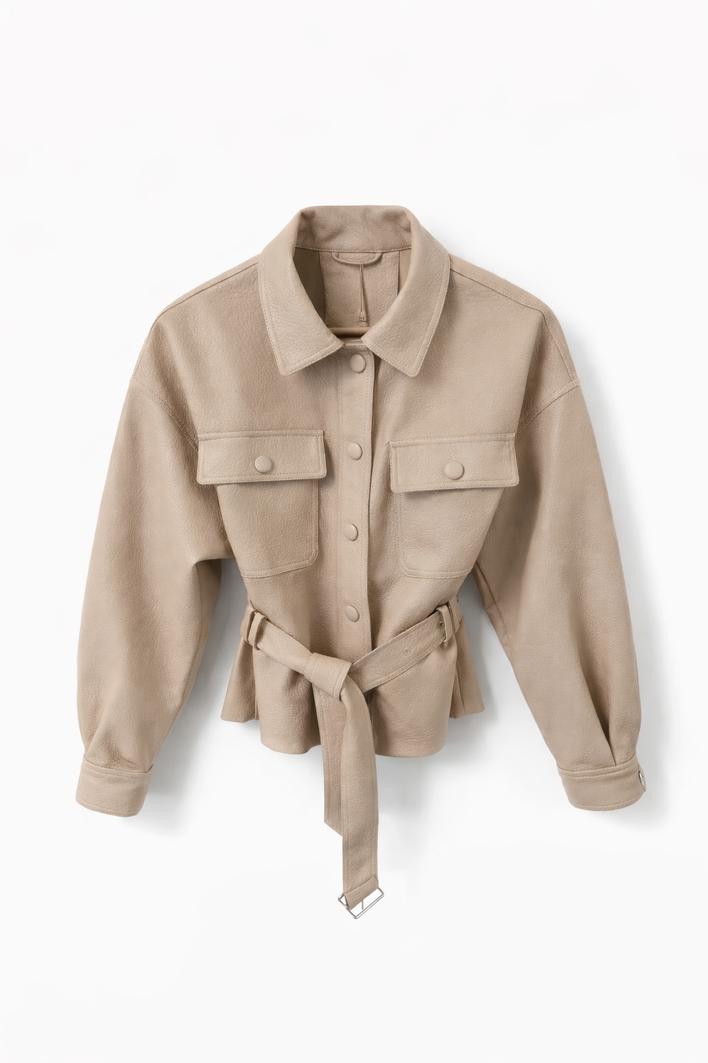 Kratek Bomber Jacket Imitacija Usnja - Bež