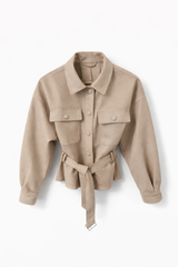 Kratek Bomber Jacket Imitacija Usnja - Bež