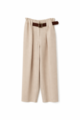 Elegantne Hlače z Visokim Pasom in Pasom - Bež