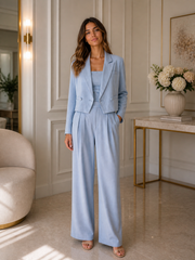 Trodelni komplet – blazer, hlače in top – baby blue