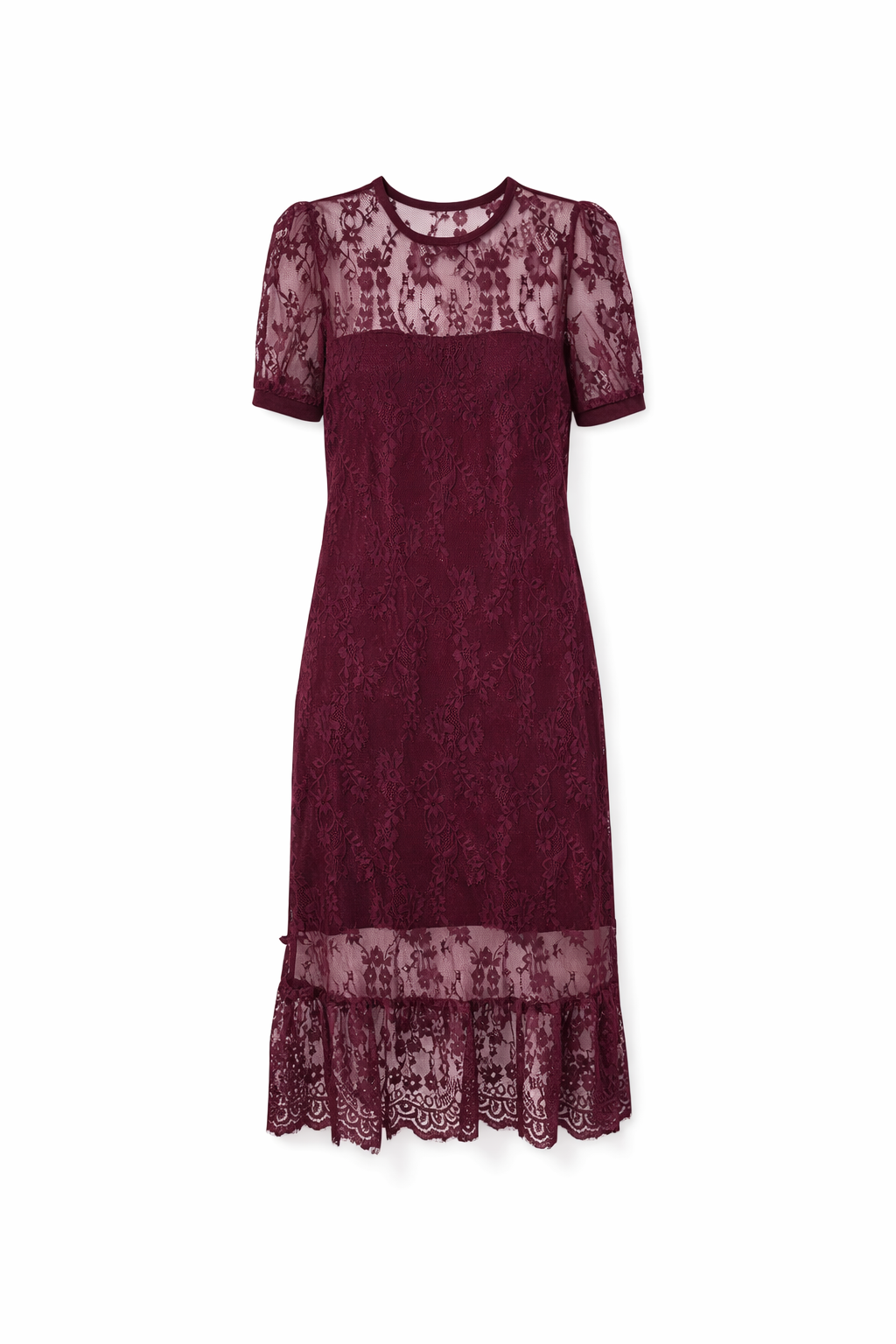 Romantična bordo čipkasta obleka