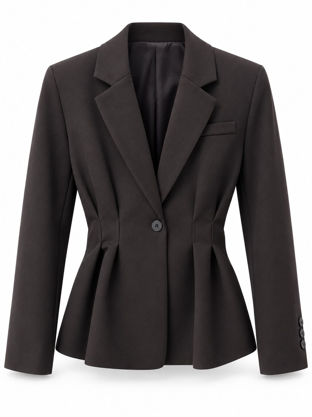 Temno rjav teliran blazer z gubami v pasu