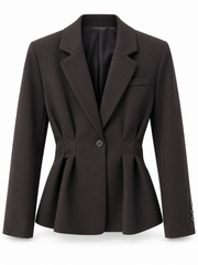 Temno rjav teliran blazer z gubami v pasu