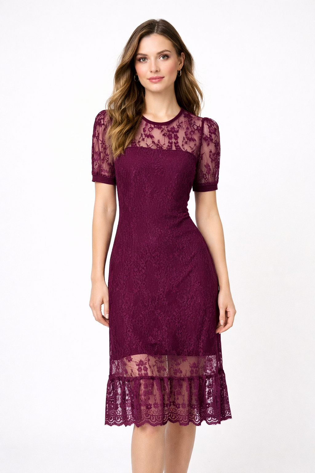 Romantična bordo čipkasta obleka
