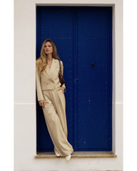 Trodelni komplet – blazer, hlače in top – beige