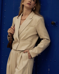 Trodelni komplet – blazer, hlače in top – beige